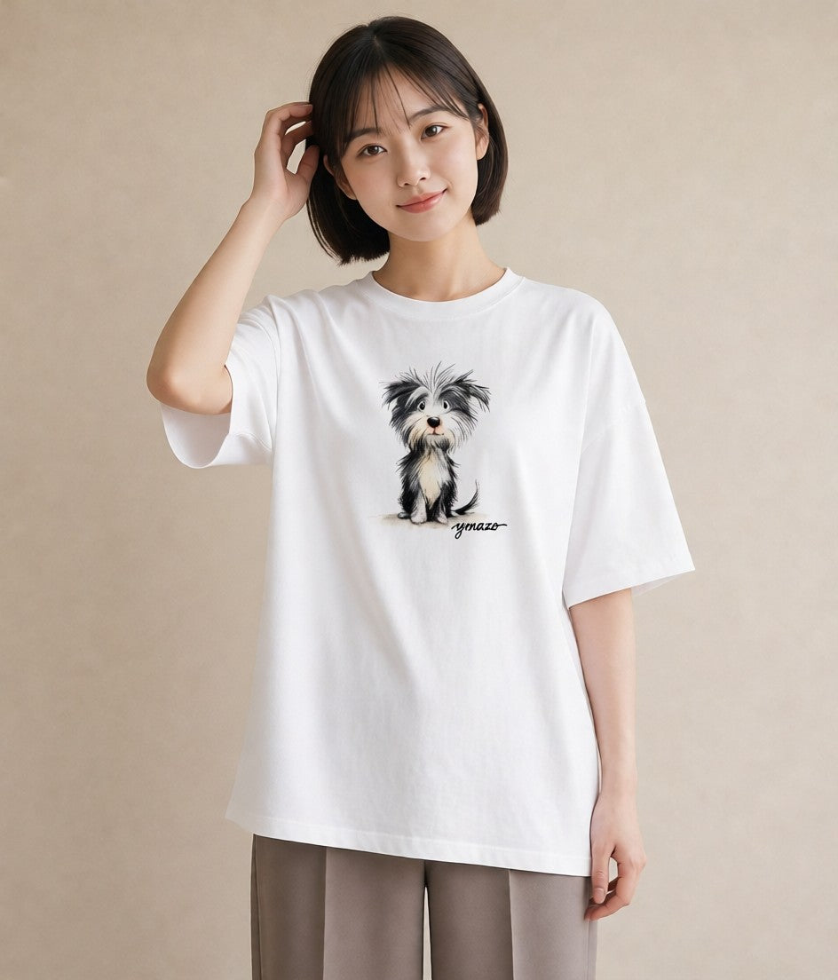 デザインTシャツ レディース ミックス犬 犬 いぬ イラスト 旅行コーデ 普段着 週末コーデ 白T YMAZO
