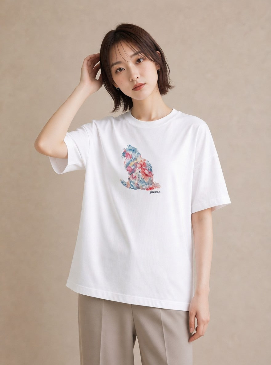 デザインTシャツ レディース ラグドール 猫 ねこ イラスト お洒落 買い物 夏コーデ 白T YMAZO