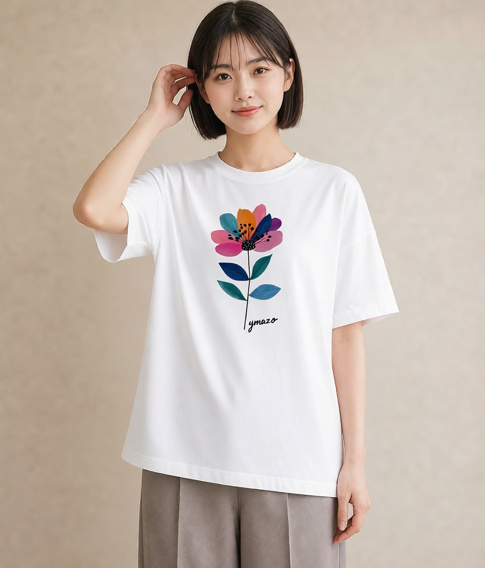 プリントTシャツ レディース 花 花柄 イラスト 韓国風 女子会 お揃い 白T YMAZO