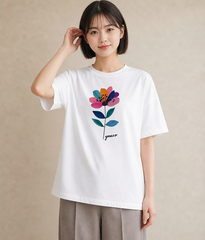 プリントTシャツ レディース 花 花柄 イラスト 韓国風 女子会 お揃い 白T YMAZO