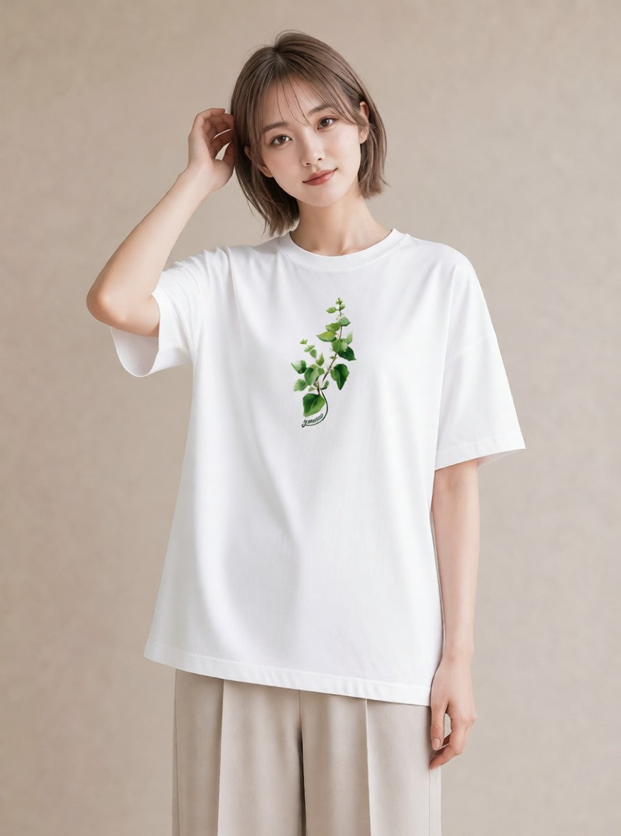 プリントTシャツ レディース ハーブ 植物 ボタニカル イラスト レトロ お揃い 親子 白T YMAZO