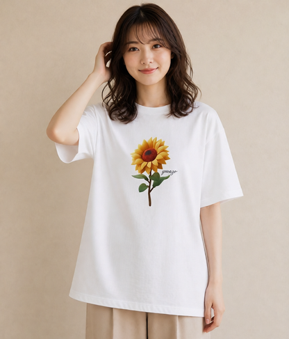 デザインTシャツ レディース ひまわり 向日葵 花 花柄 イラスト 親子 20代 白T YMAZO
