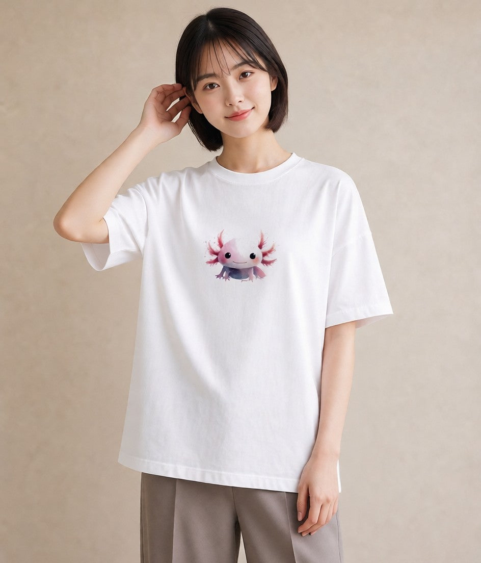 プリントTシャツ レディース ヤモリ ペット 動物 イラスト 水彩風 ミセス 春コーデ 白T YMAZO