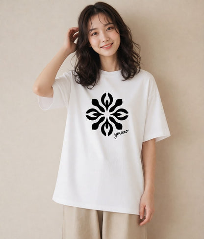 デザインTシャツ レディース 扇子 そよ風 ナチュラル アンティーク イラスト ポップ ビーチ デイリーウェア 白T YMAZO