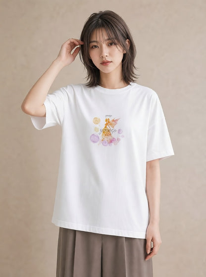 半袖Tシャツ レディース オーロラ 星空 宇宙 イラスト シンプル カジュアルコーデ 買い物 白T YMAZO