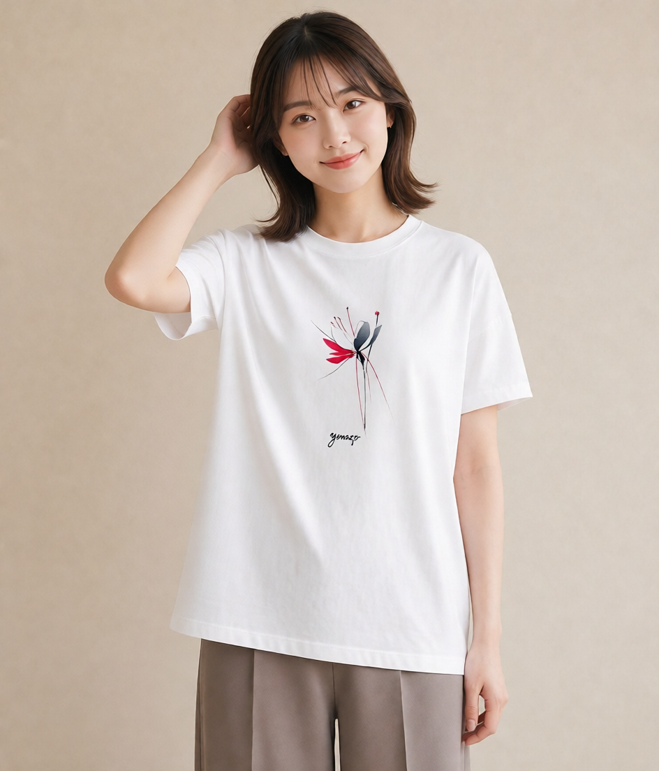 プリントTシャツ レディース ミモザ 花 花柄 イラスト 可愛い 週末コーデ 敬老の日 白T