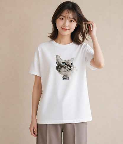 デザインTシャツ レディース ベンガル 猫 ねこ イラスト 個性的 お揃い 親子 白T YMAZO