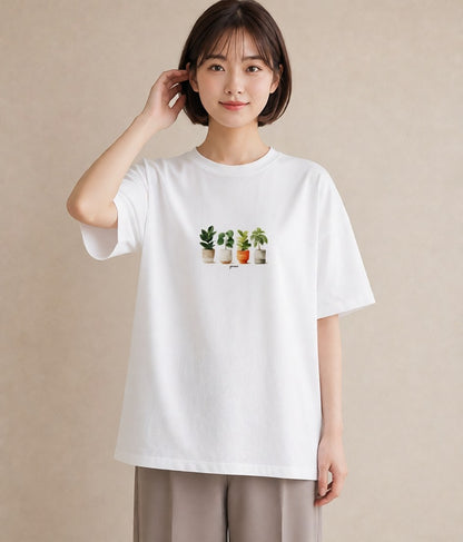 プリントTシャツ レディース 観葉植物 植物 ボタニカル イラスト 休日コーデ ホワイトデー 春服 白T YMAZO