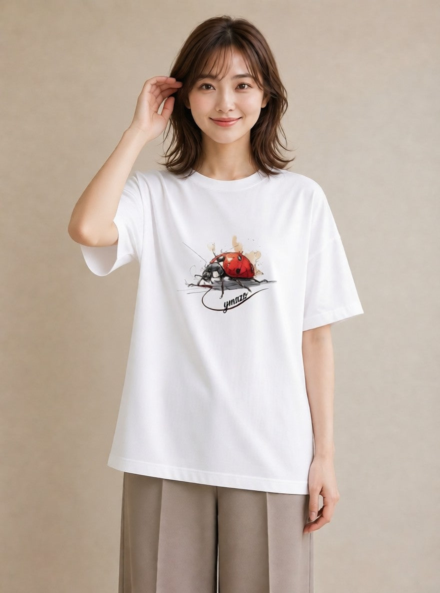 デザインTシャツ レディース てんとう虫 昆虫 虫 イラスト 母娘コーデ 自分用 白T YMAZO