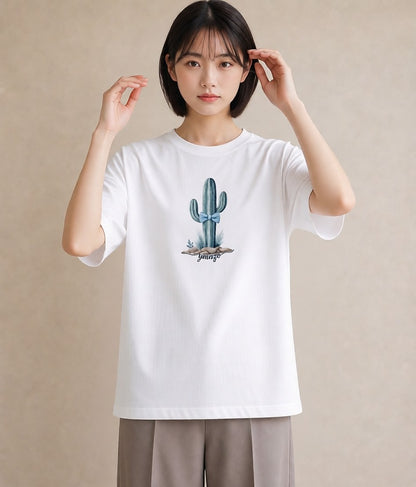 グラフィックTシャツ レディース サボテン 植物 ボタニカル イラスト アート風 秋コーデ おしゃれギフト 白T YMAZO