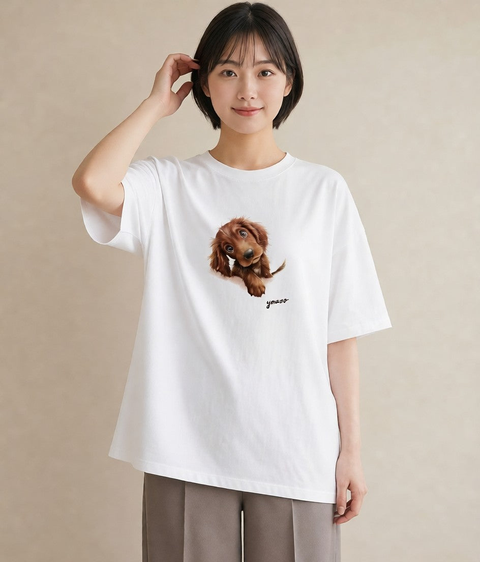 Tシャツ レディース わんちゃん 犬 いぬ イラスト シック ビーチ デイリーウェア 白T YMAZO