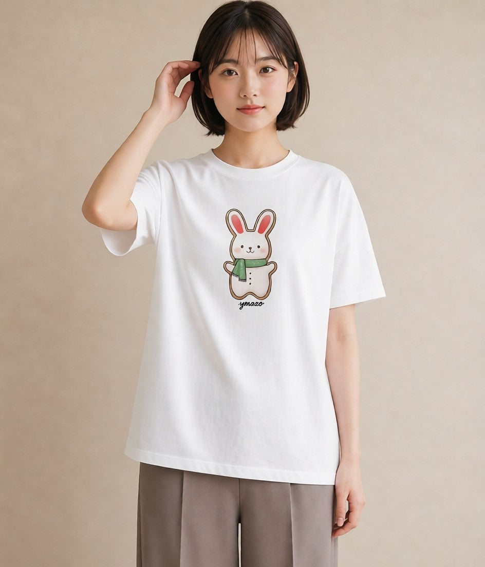 Tシャツ レディース クッキー 食べ物 フード イラスト 線画 公園 ママ 白T YMAZO