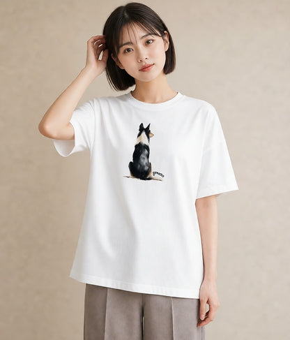プリントTシャツ レディース ボーダーコリー 犬 いぬ イラスト シック 秋コーデ おしゃれギフト 白T YMAZO