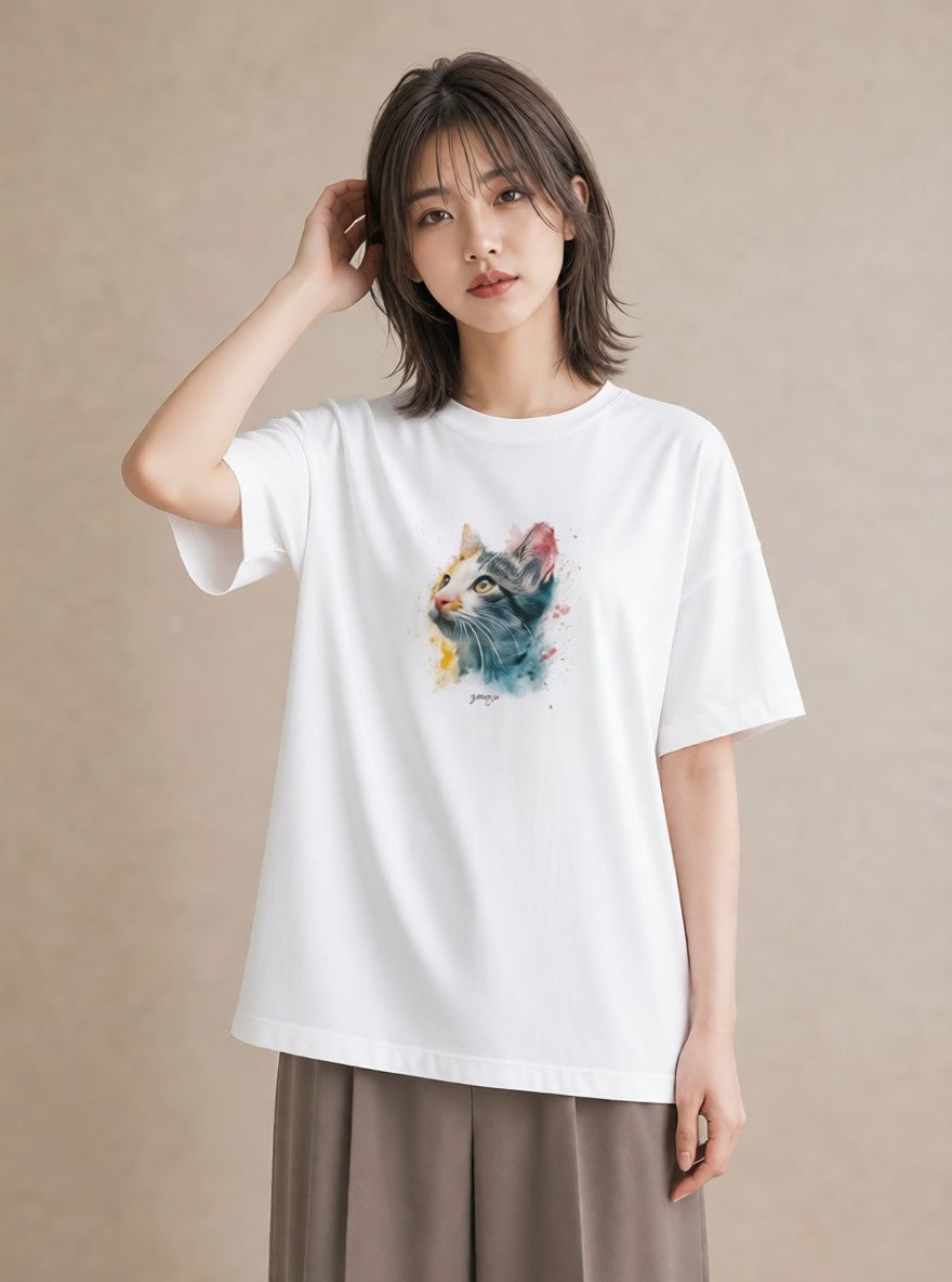 Tシャツ レディース 猫の手 猫 ねこ イラスト カフェコーデ 散歩 お出かけ 白T YMAZO