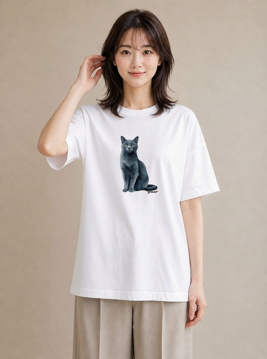 プリントTシャツ レディース ペルシャ 猫 ねこ イラスト カジュアル お出かけ 普段着 白T YMAZO