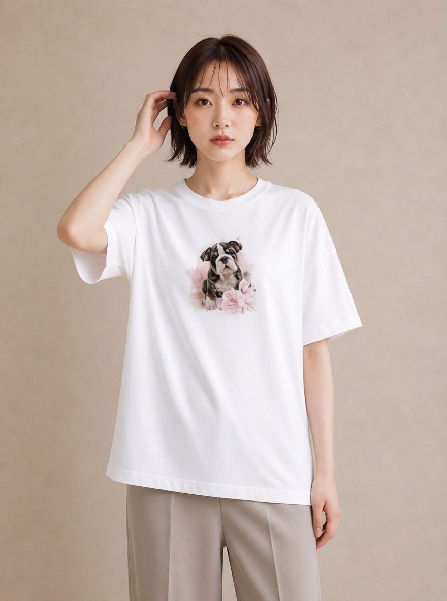 デザインTシャツ レディース 子犬 犬 いぬ イラスト 北欧風 海 カフェ巡り 白T YMAZO