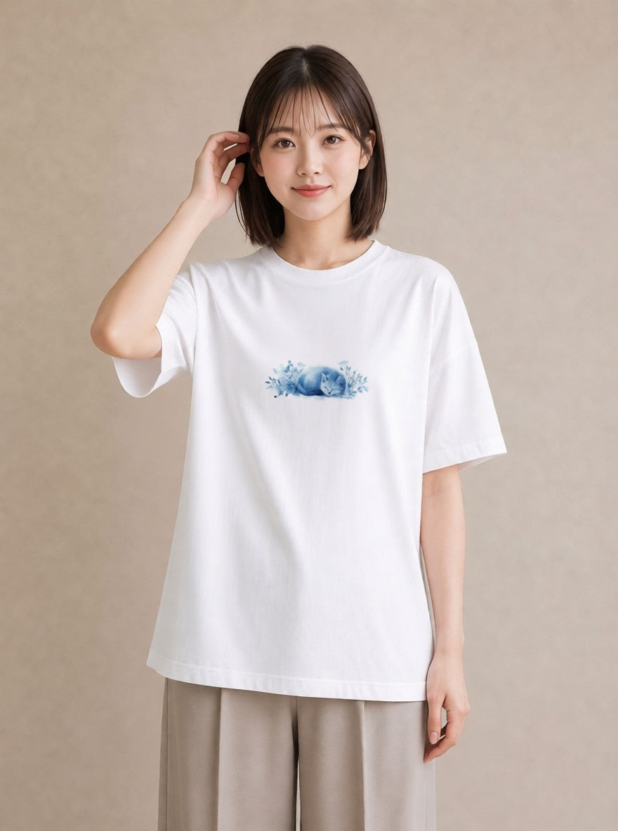 グラフィックTシャツ レディース ロシアンブルー 猫 ねこ イラスト ボタニカル 公園 ママ 白T YMAZO