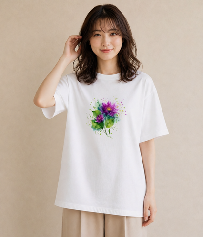 デザインTシャツ レディース 蓮 花 花柄 イラスト ミニマル 綿100 デート 白T YMAZO