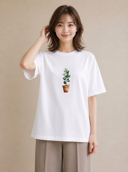 半袖Tシャツ レディース つる 植物 ボタニカル イラスト 可愛い ラフ レイヤード 白T YMAZO