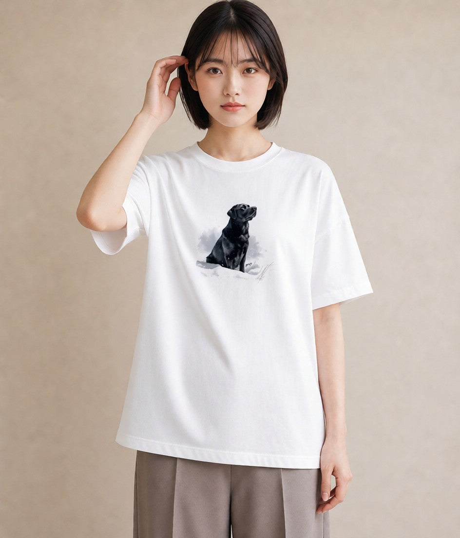 半袖Tシャツ レディース ラブラドールレトリバー 犬 いぬ イラスト シンプル 帰省 ラフ 白T YMAZO