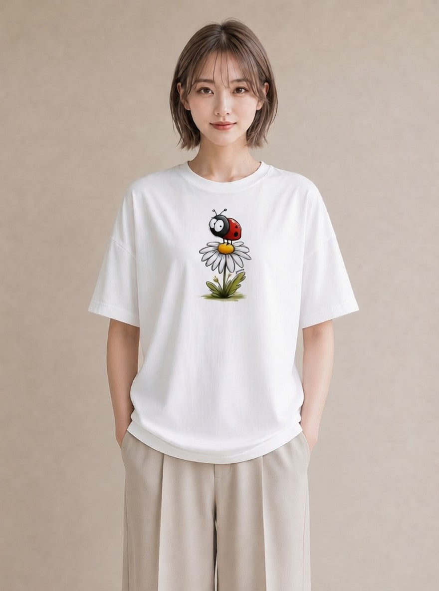 Tシャツ レディース てんとう虫 昆虫 虫 イラスト ニュアンス 親子 20代 白T YMAZO