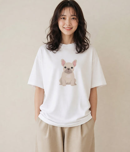 Tシャツ レディース フレンチブルドッグ フレブル 犬 いぬ イラスト 可愛い ペアコーデ 秋コーデ 白T YMAZO