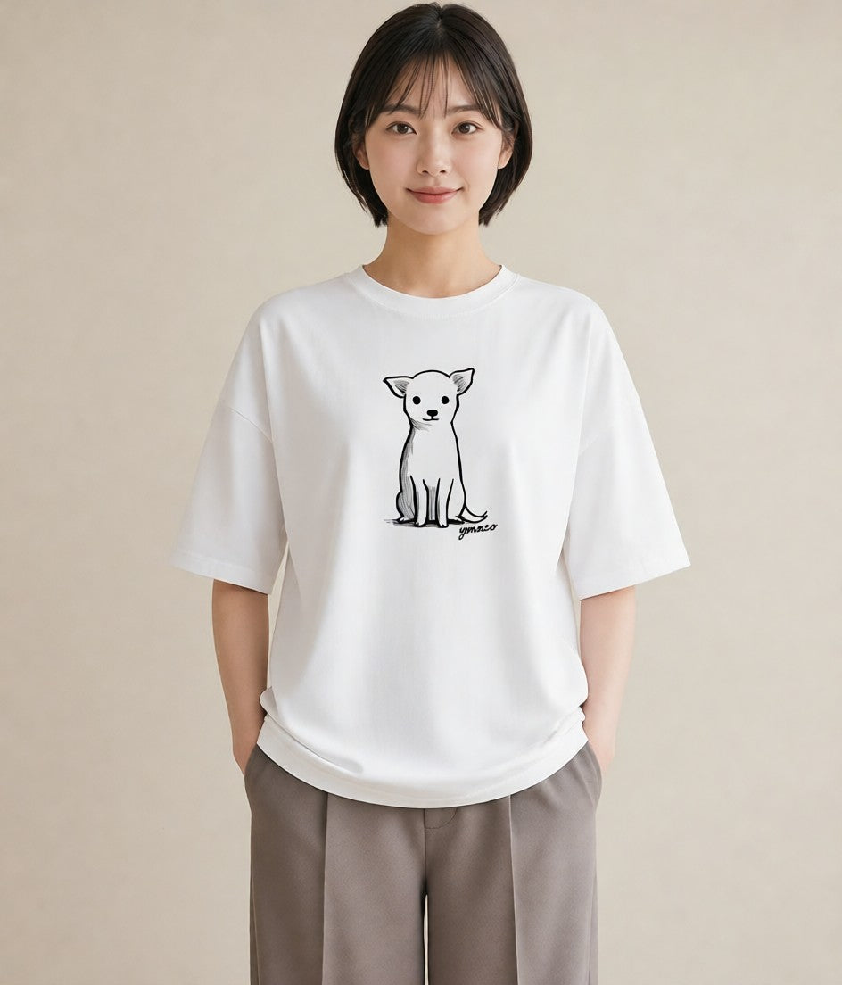 半袖Tシャツ レディース 犬 いぬ わんこ イラスト 買い物 夏コーデ 白T YMAZO