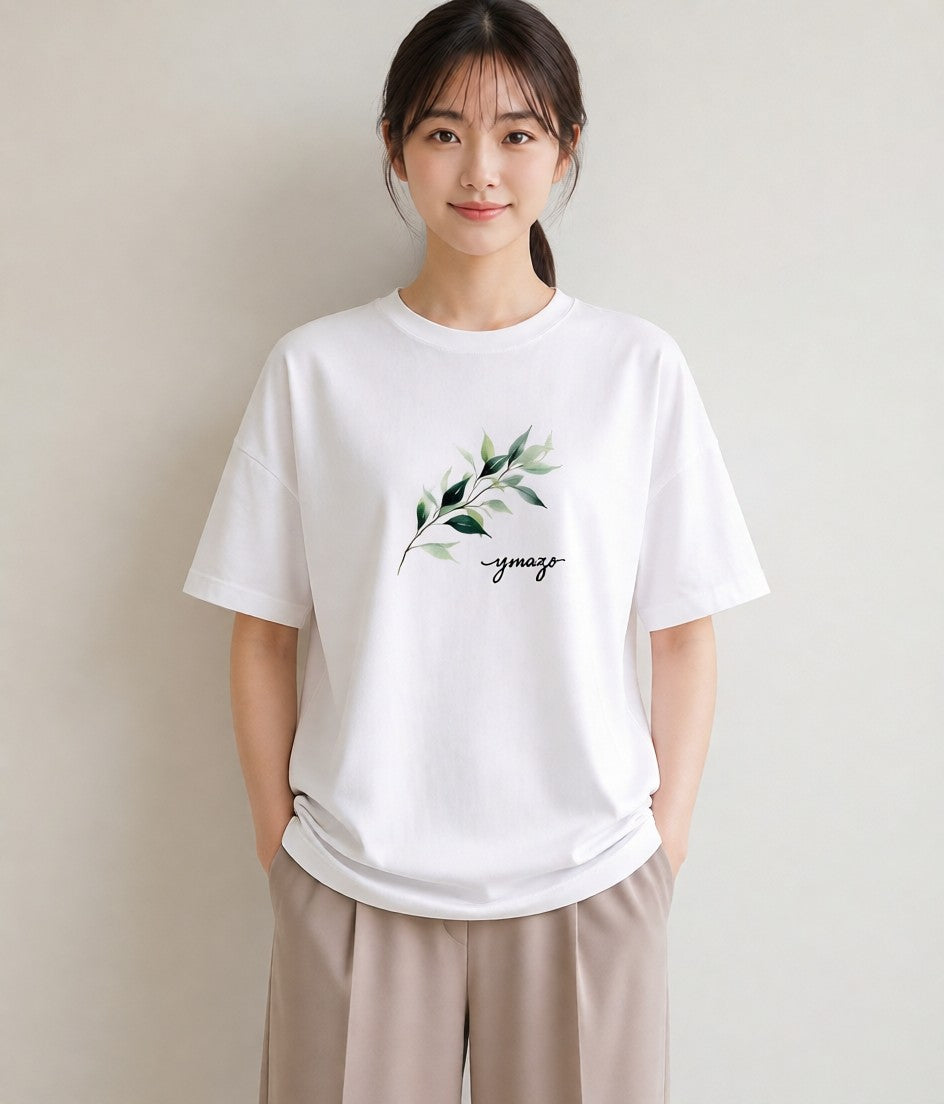 デザインTシャツ レディース ユーカリ 植物 ボタニカル イラスト レトロ 友達ギフト 部屋着 白T YMAZO