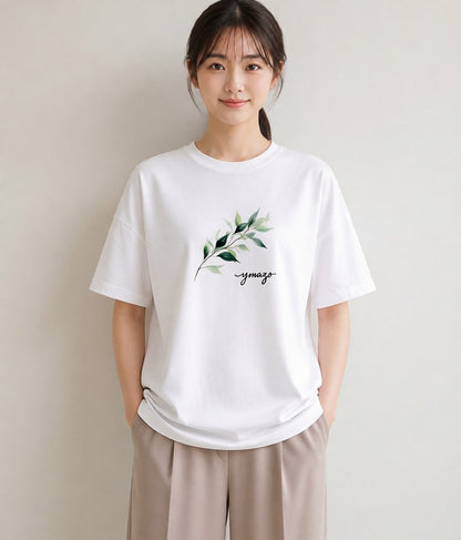 デザインTシャツ レディース ユーカリ 植物 ボタニカル イラスト レトロ 友達ギフト 部屋着 白T YMAZO