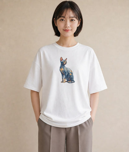 グラフィックTシャツ レディース シャム 猫 ねこ イラスト カフェコーデ 親子 20代 白T YMAZO