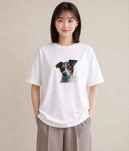 Tシャツ レディース ジャックラッセルテリア 犬 いぬ イラスト ニュアンス 綿100 デート 白T YMAZO