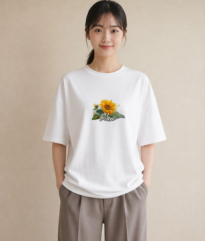 プリントTシャツ レディース ひまわり 向日葵 花 花柄 イラスト ラフカジュアル 友達ギフト 部屋着 白T