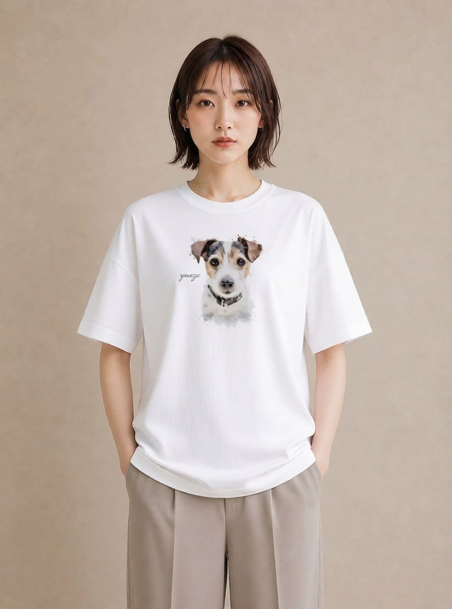 デザインTシャツ レディース ジャックラッセルテリア 犬 いぬ イラスト シック 帰省 ラフ 白T YMAZO