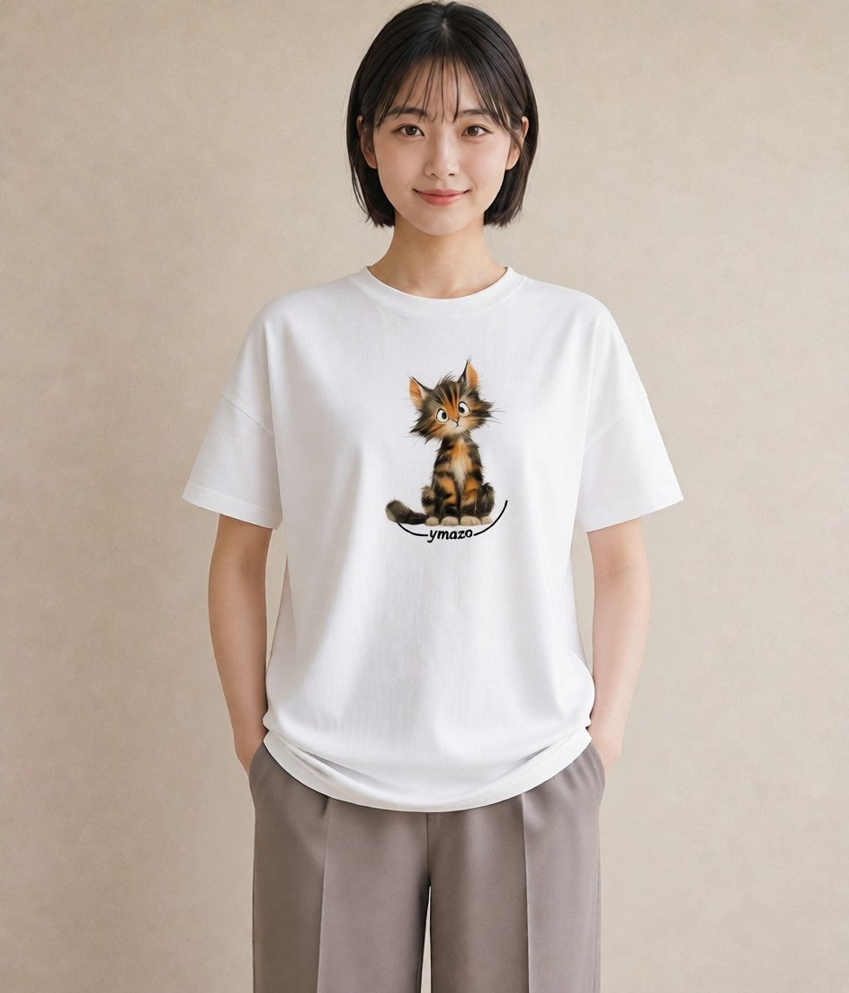 グラフィックTシャツ レディース 猫 ねこ イラスト 北欧風 母娘コーデ 自分用 白T YMAZO