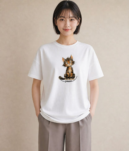 グラフィックTシャツ レディース 猫 ねこ イラスト 北欧風 母娘コーデ 自分用 白T YMAZO