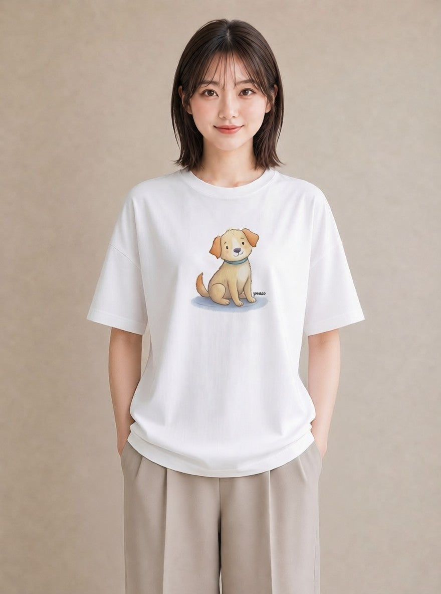 プリントTシャツ レディース いぬ 犬 ワンコ イラスト ガーリー 女性 旅行用 白T YMAZO
