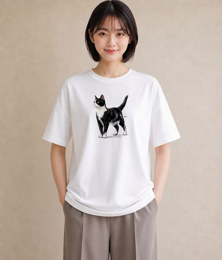 グラフィックTシャツ レディース 三毛猫 みけねこ 三毛 猫 ねこ イラスト きれいめ デイリーウェア 休日 白T YMAZO