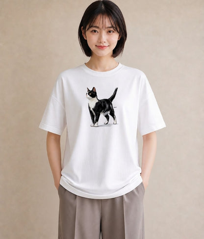 グラフィックTシャツ レディース 三毛猫 みけねこ 三毛 猫 ねこ イラスト きれいめ デイリーウェア 休日 白T YMAZO