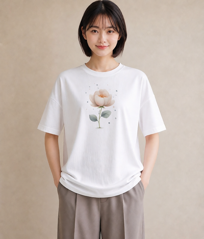 半袖Tシャツ レディース 蓮 花 花柄 イラスト 淡色 旅行用 海 白T
