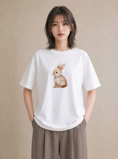 Tシャツ レディース ロップイヤー ペット 動物 イラスト ポップ ルームウェア ギフト 白T YMAZO