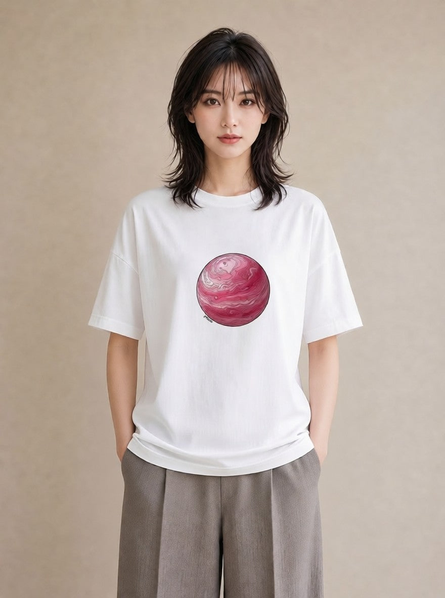 デザインTシャツ レディース 惑星 星空 宇宙 イラスト お洒落 20代 カジュアルコーデ 白T YMAZO