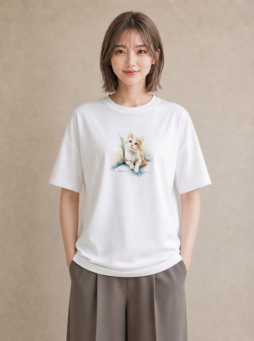 プリントTシャツ レディース 猫の手 猫 ねこ イラスト ナチュラル ママ カフェ服 白T YMAZO