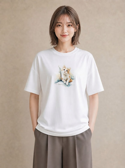 プリントTシャツ レディース 猫の手 猫 ねこ イラスト ナチュラル ママ カフェ服 白T YMAZO