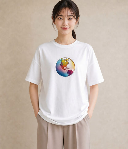 デザインTシャツ レディース 地球 星空 宇宙 イラスト ミニマル 女子会 お揃い 白T YMAZO