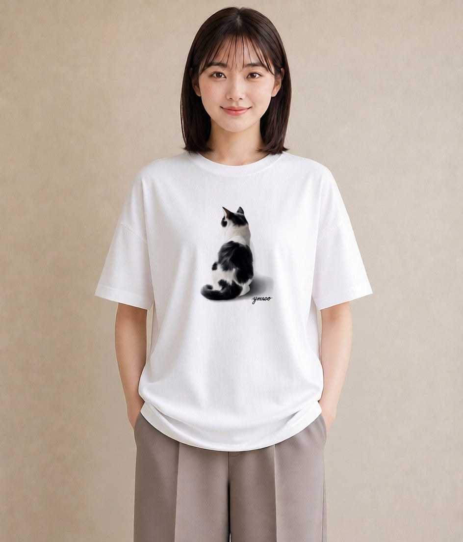半袖Tシャツ レディース エキゾチックショートヘア 猫 ねこ イラスト ユニーク 送別ギフト 通勤 白T YMAZO