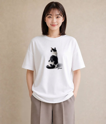 半袖Tシャツ レディース エキゾチックショートヘア 猫 ねこ イラスト ユニーク 送別ギフト 通勤 白T YMAZO