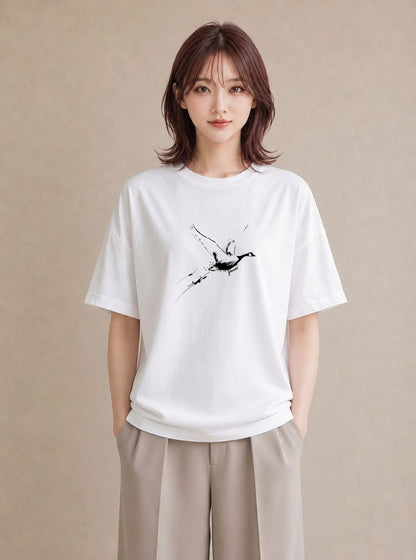 半袖Tシャツ レディース 折り鶴 折り紙 ナチュラル アンティーク イラスト ガーリー ホワイトデー 春服 白T YMAZO