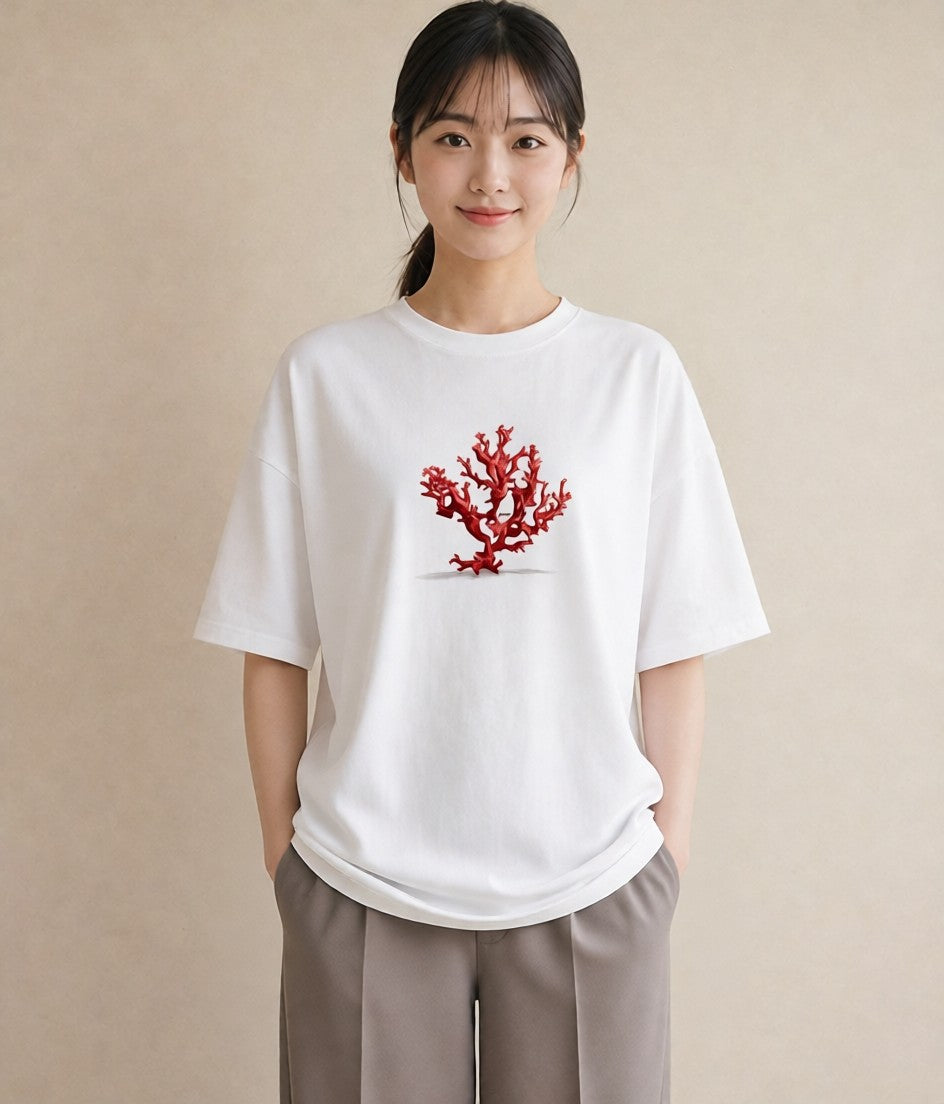 グラフィックTシャツ レディース サンゴ 海の生き物 海 イラスト こなれ感 母の日 ビーチ 白T YMAZO