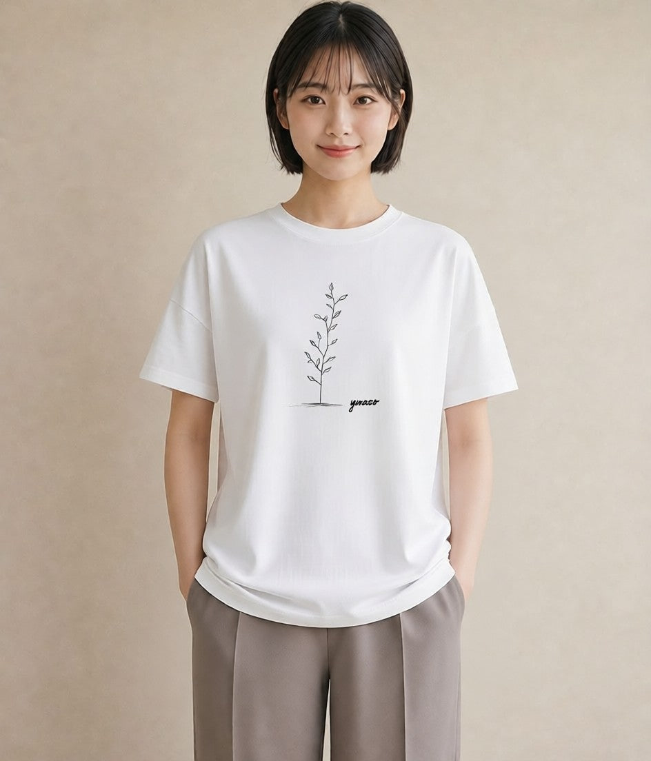 プリントTシャツ レディース 小花 花 フラワー イラスト お洒落 買い物 夏コーデ 白T YMAZO