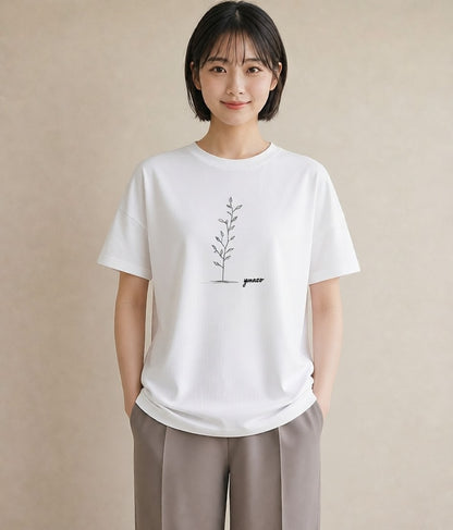 プリントTシャツ レディース 小花 花 フラワー イラスト お洒落 買い物 夏コーデ 白T YMAZO